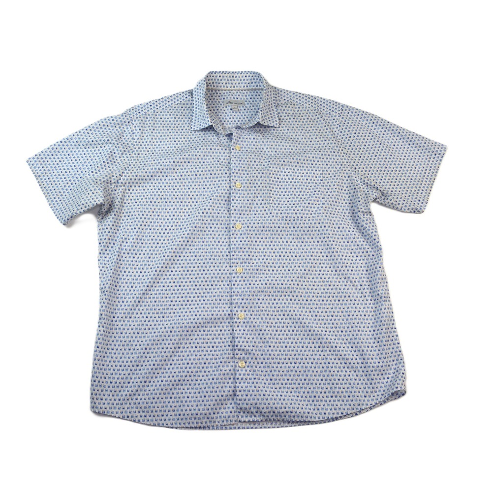 Peter Millar Mens L Blue Cocktail Drink Print Short Sleeve Button Down Shirt - Picture 2 of 8